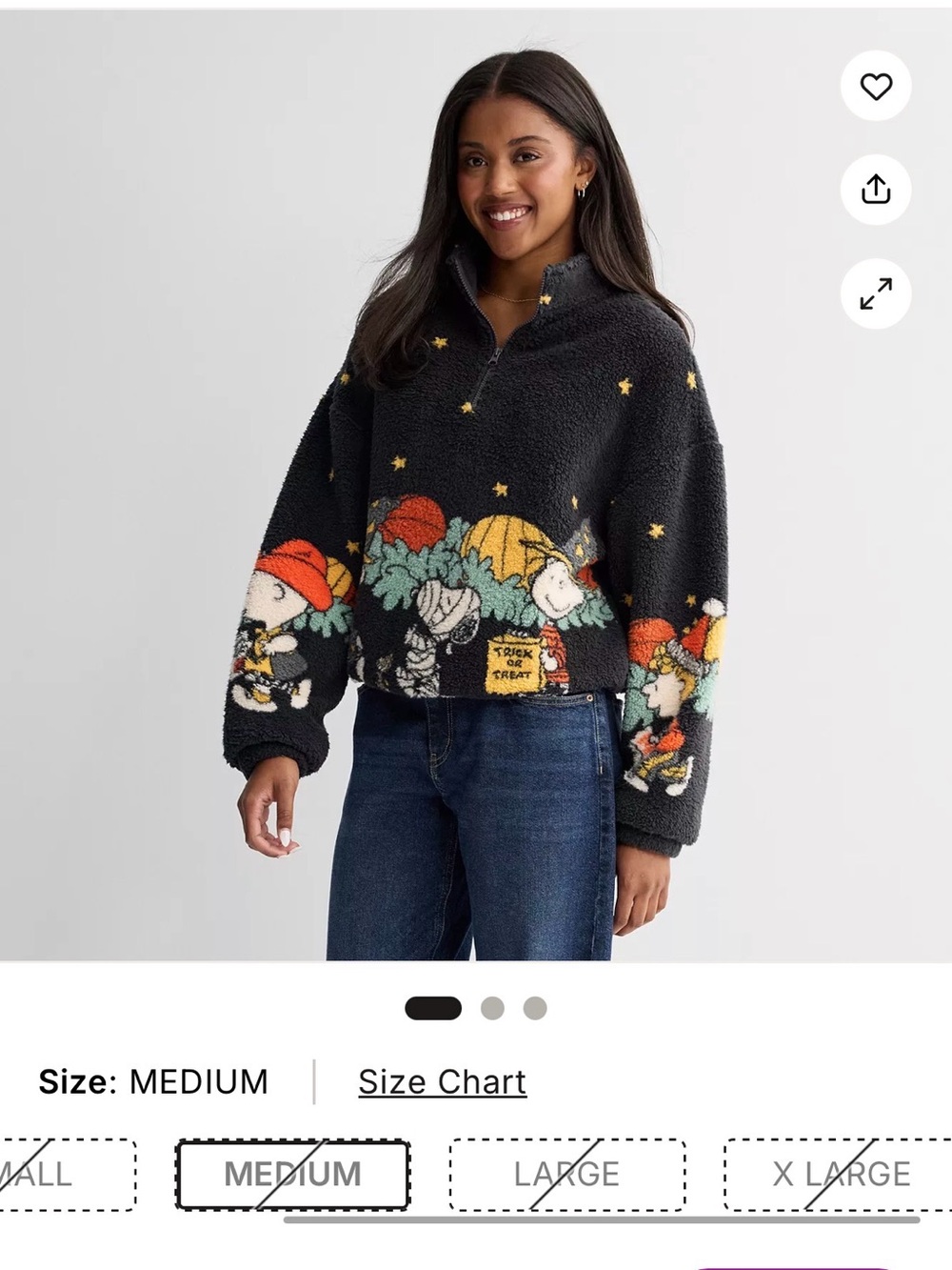 Black Graphic Sherpa Quarter-Zip Sweater - Peanuts Print - Picture 2 of 2